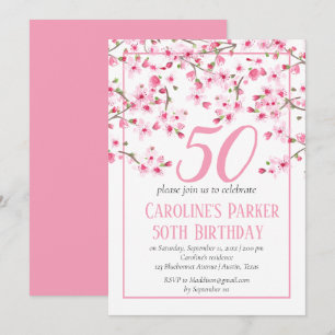Blush Pink Cherry Blossom 50th Birthday Floral Invitation