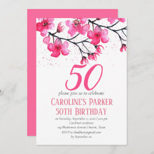 Blush Pink Cherry Blossom 50th Birthday Floral Invitation