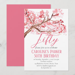Blush Pink Cherry Blossom 50th Birthday Floral Invitation