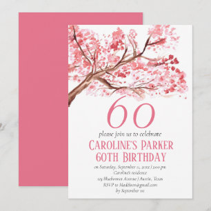 Blush Pink Cherry Blossom 60th Birthday Floral Invitation