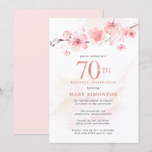 Blush  Pink Cherry Blossom 70th Birthday Invitation