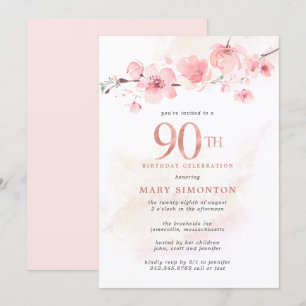 Blush  Pink Cherry Blossom 90th Birthday Invitation