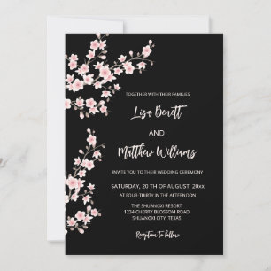  Blush Pink Cherry Blossom Black Invitation