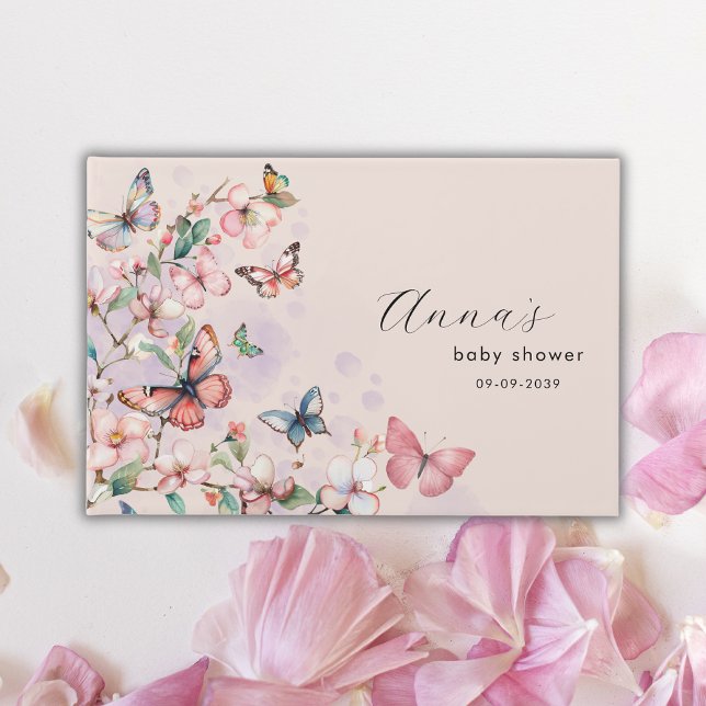Blush Pink Cherry Blossom Butterflies Name  Guest Book (Creator Uploaded)
