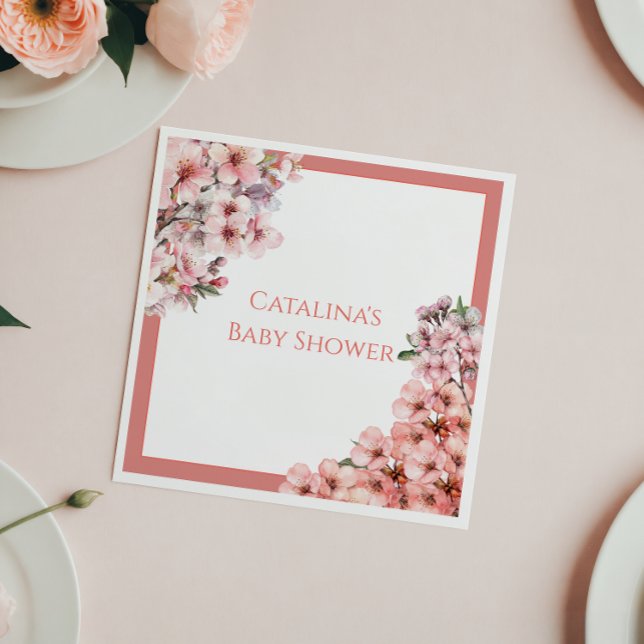 Blush Pink Cherry Blossom Elegant Baby Shower Napkin (Creator Uploaded)