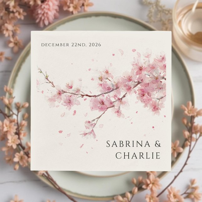 Blush Pink Cherry Blossom Elegant Floral Wedding Napkin (Creator Uploaded)
