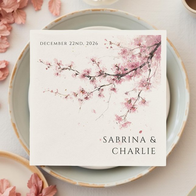 Blush Pink Cherry Blossom Elegant Floral Wedding Napkin (Creator Uploaded)