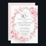 Blush Pink Cherry Blossom Floral 90th Birthday Invitation<br><div class="desc">Elegant oval silver frame is decorated with feminine sprays of blush pink cherry blossoms. Your 90th birthday party details are written in the centre in soft grey text. This birthday invitation coordinates with the 90th Birthday Cherry Blossom collection that contains the templates you can use to easily create a pretty...</div>