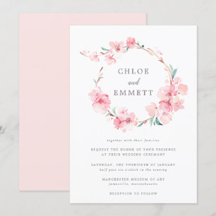 Blush Pink Cherry Blossom Floral Frame Wedding Invitation