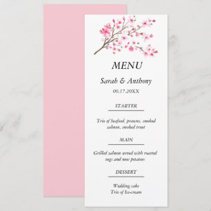 Blush Pink Cherry Blossom Floral Wedding Food  Menu
