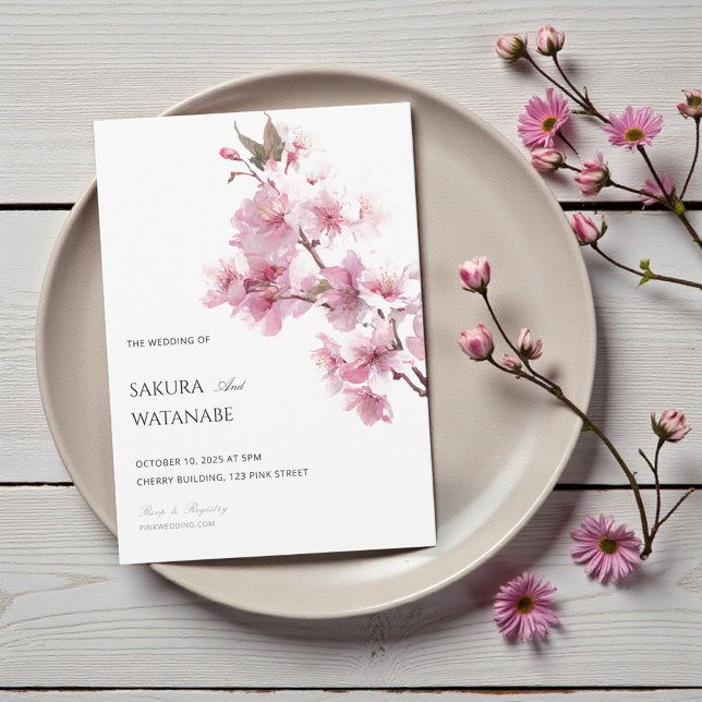Blush Pink Cherry Blossom Flower Japanese Wedding Invitation (Blush Pink Cherry Blossom Flower Japanese Wedding Invitation)