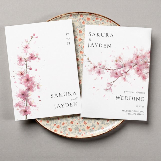 Blush Pink Cherry Blossom Flower Japanese Wedding  Invitation (Blush Pink Cherry Blossom Flower Japanese Wedding Invitation)