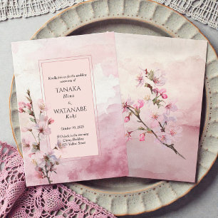 Blush Pink Cherry Blossom Flower Japanese Wedding Invitation