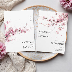 Blush Pink Cherry Blossom Flower Japanese Wedding Invitation