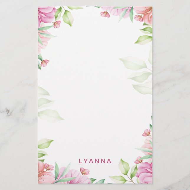 Blush Pink Cherry Blossom Personalised Stationery (Front)