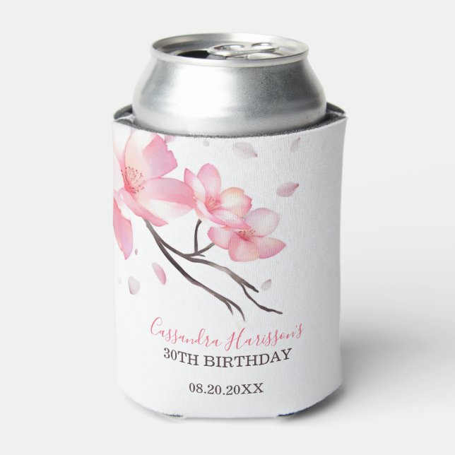 Blush Pink Cherry Blossom Sakura Birthday Can Cooler (Can Front)
