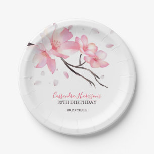 Blush Pink Cherry Blossom Sakura Birthday Paper Plate