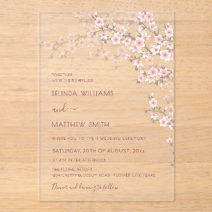 Blush Pink Cherry Blossom Wedding Acrylic Invitations