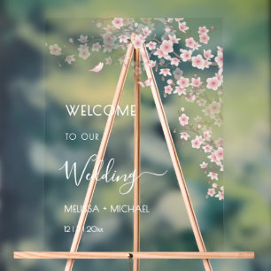 Blush Pink Cherry Blossom Wedding Acrylic Sign