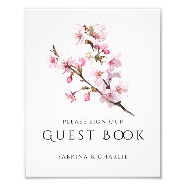 Blush Pink Cherry Blossom Wedding Guest Book Sign (Front)