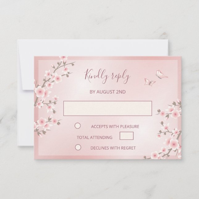 Blush Pink Cherry Blossom  Wedding RSVP Card (Front)