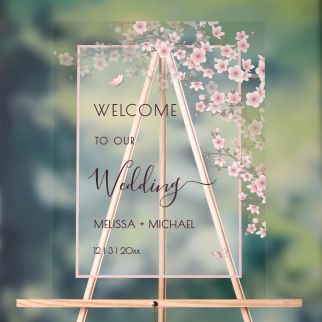 Blush Pink Cherry Blossom Wedding Transparent Acrylic Sign (Neutral)