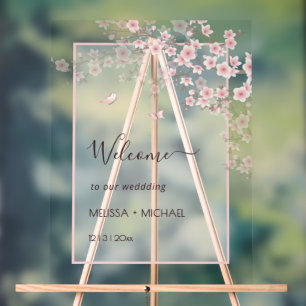 Blush Pink Cherry Blossom Wedding Transparent Acrylic Sign