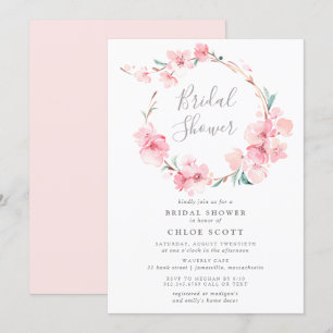 Blush Pink Cherry Blossom Wreath Bridal Shower Invitation