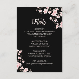 Blush Pink Cherry Blossoms Black Wedding Details Enclosure Card