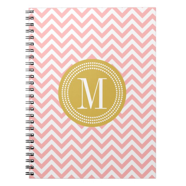 Blush Pink Chevron Zigzag Personalised Monogram Notebook (Front)