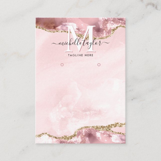 Blush Pink Chic  Agate Monogram Earring Display Business Card (Front)