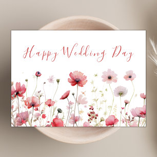 Blush Pink Chic Boho Wildflower Happy Wedding Day Card