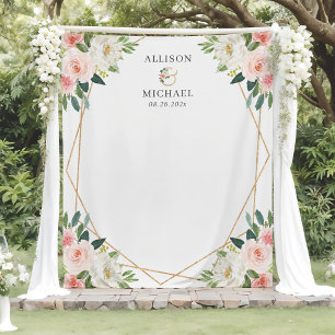 Blush Pink Chic Floral Geometric Wedding Backdrop Tapestry
