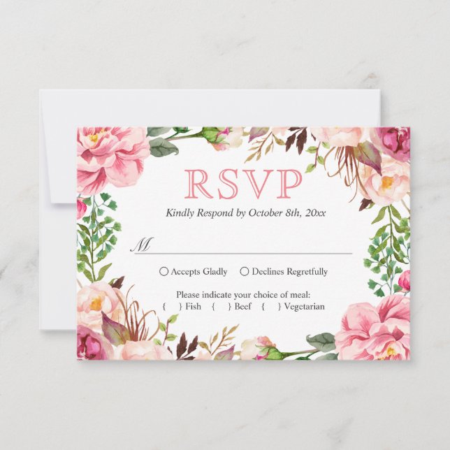 Blush Pink Chic Floral Wreath Wedding RSVP (Front)