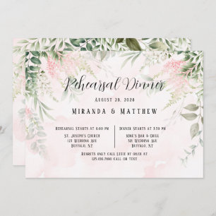 Blush Pink Chic Florals Greenery Rehearsal Dinner Invitation