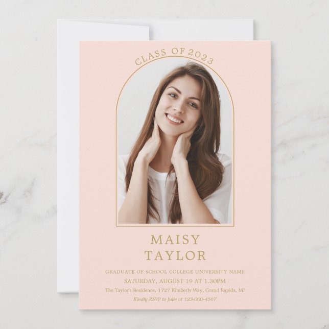 Blush Pink Chic Gold Arch Photo Graduation Party I Invitation (Front)
