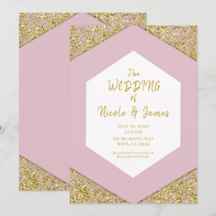Blush Pink Chic Gold Glitter Flakes Glam Wedding Invitation