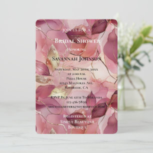 Blush Pink Chic Gold Leaves Bridal Shower Invitation