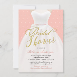 Blush Pink Chic Gold Wedding Dress Bridal Shower Invitation