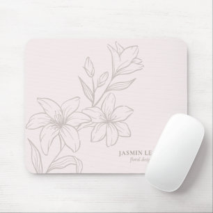 Blush Pink Chic Minimal Floral Mouse Mat