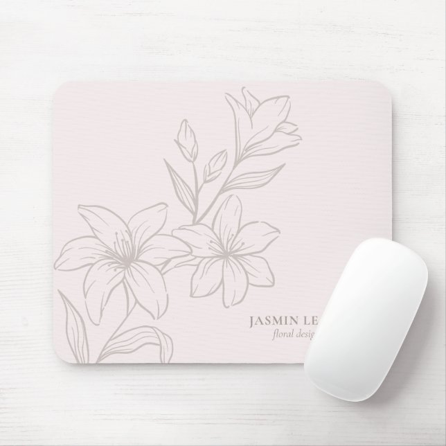 Blush Pink | Chic Minimal Floral  Mouse Mat (With Mouse)