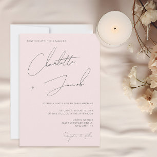 Blush Pink Chic Minimalist Elegant Script Wedding Invitation