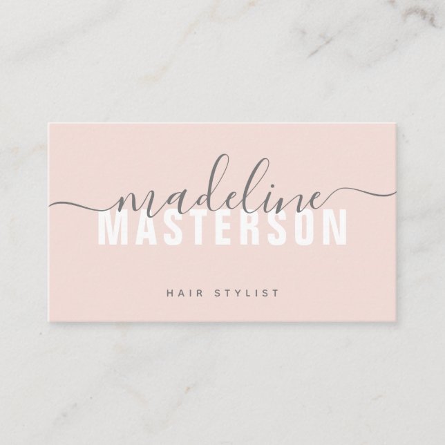 Blush Pink Chic Modern Monogram Script Signature Business Card (Front)