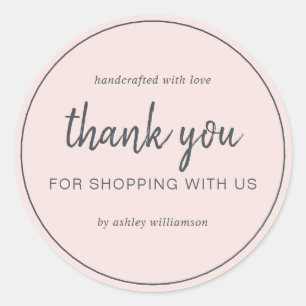 Blush Pink Chic Script Thank You For Shopping Classic Round Sticker