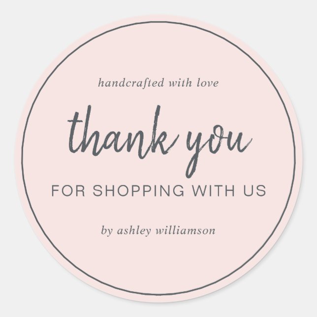 Blush Pink Chic Script Thank You For Shopping Classic Round Sticker (Front)