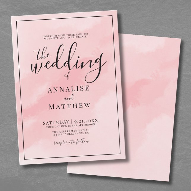 Blush Pink Chic Simple Elegant Watercolor Wedding Invitation (Chic Simple Elegant Watercolor Blush Pink Wedding Invitation)