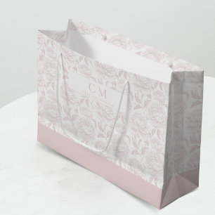 Blush Pink Chinoiserie Peonies Monogram Large Gift Bag