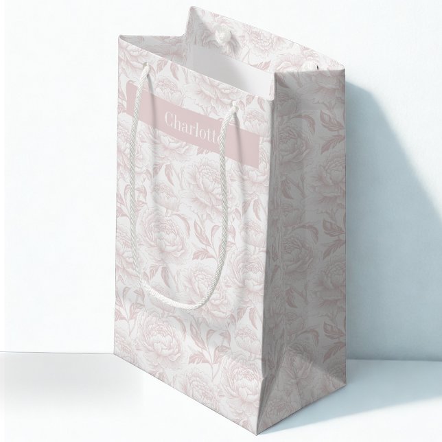 Blush Pink Chinoiserie Peonies Small Gift Bag (Creator Uploaded)
