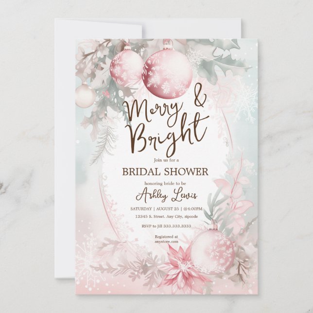 Blush pink Christmas bridal shower  Invitation (Front)