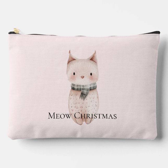 Blush Pink Christmas Cat Accessory Pouch (Front)